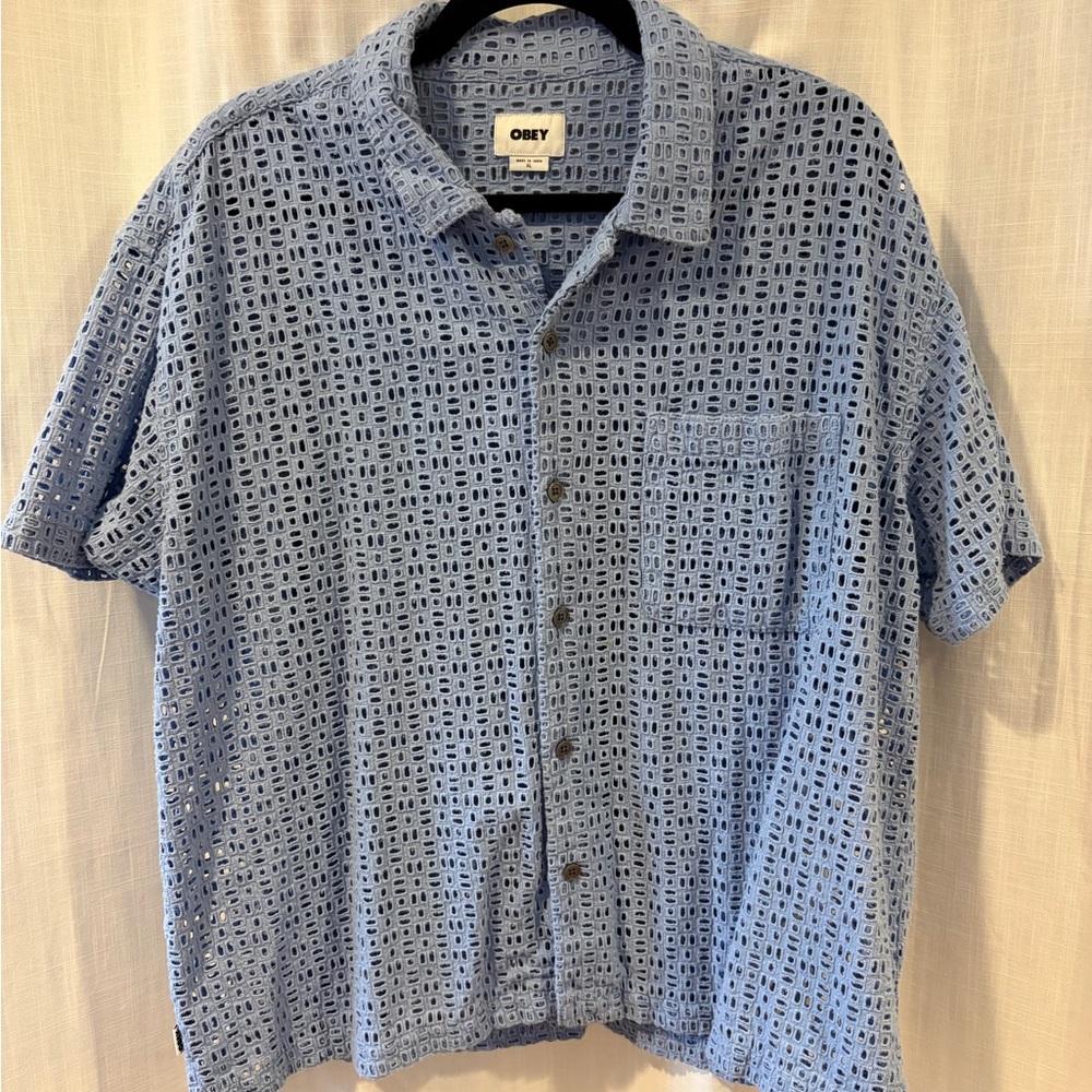 Obey Light Blue Textured Men's Shirt
